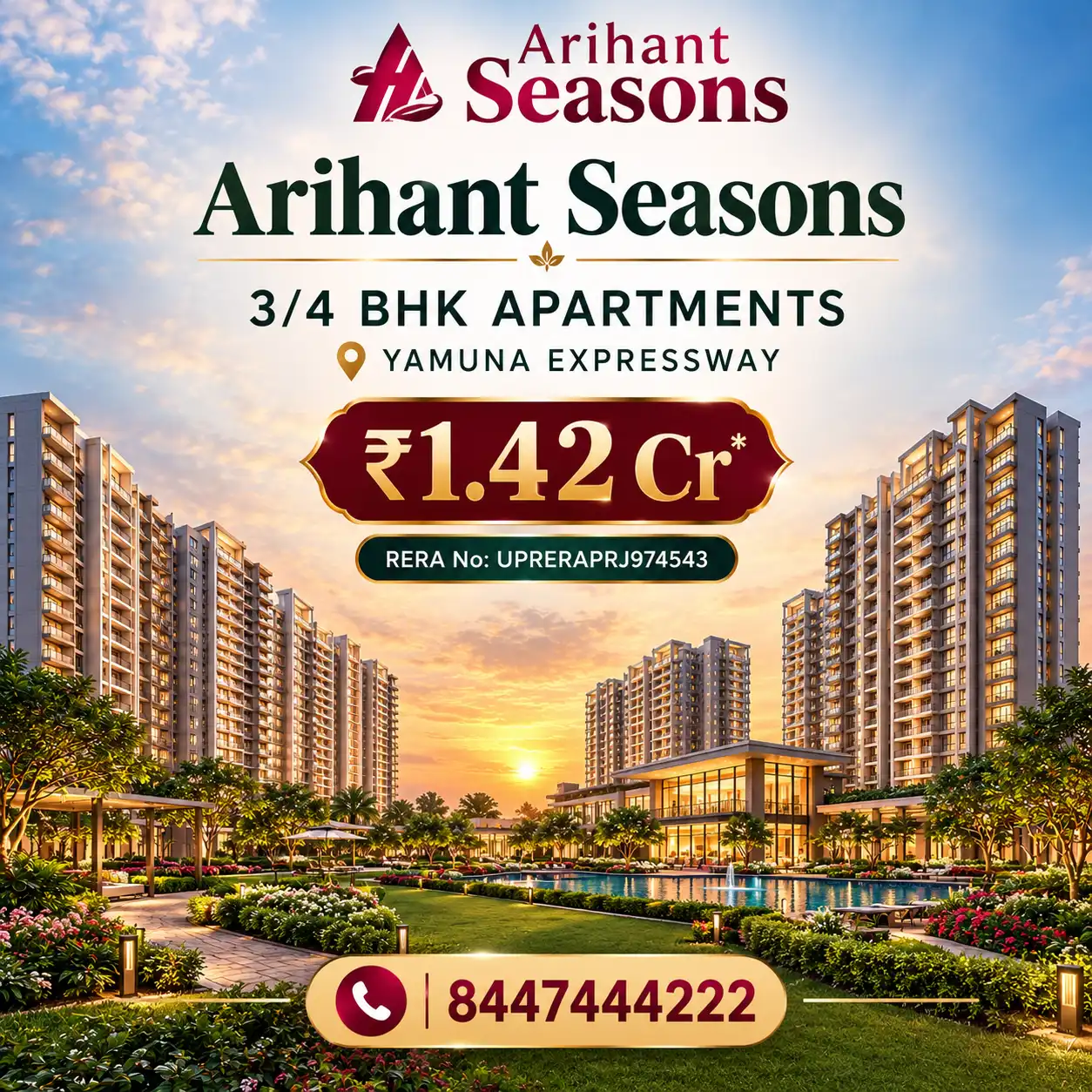 Arihant Seasons 8447444222 Premium 3 & 4 BHK Apartments on Yamuna Expressway Arihant Seasons Luxury Residences