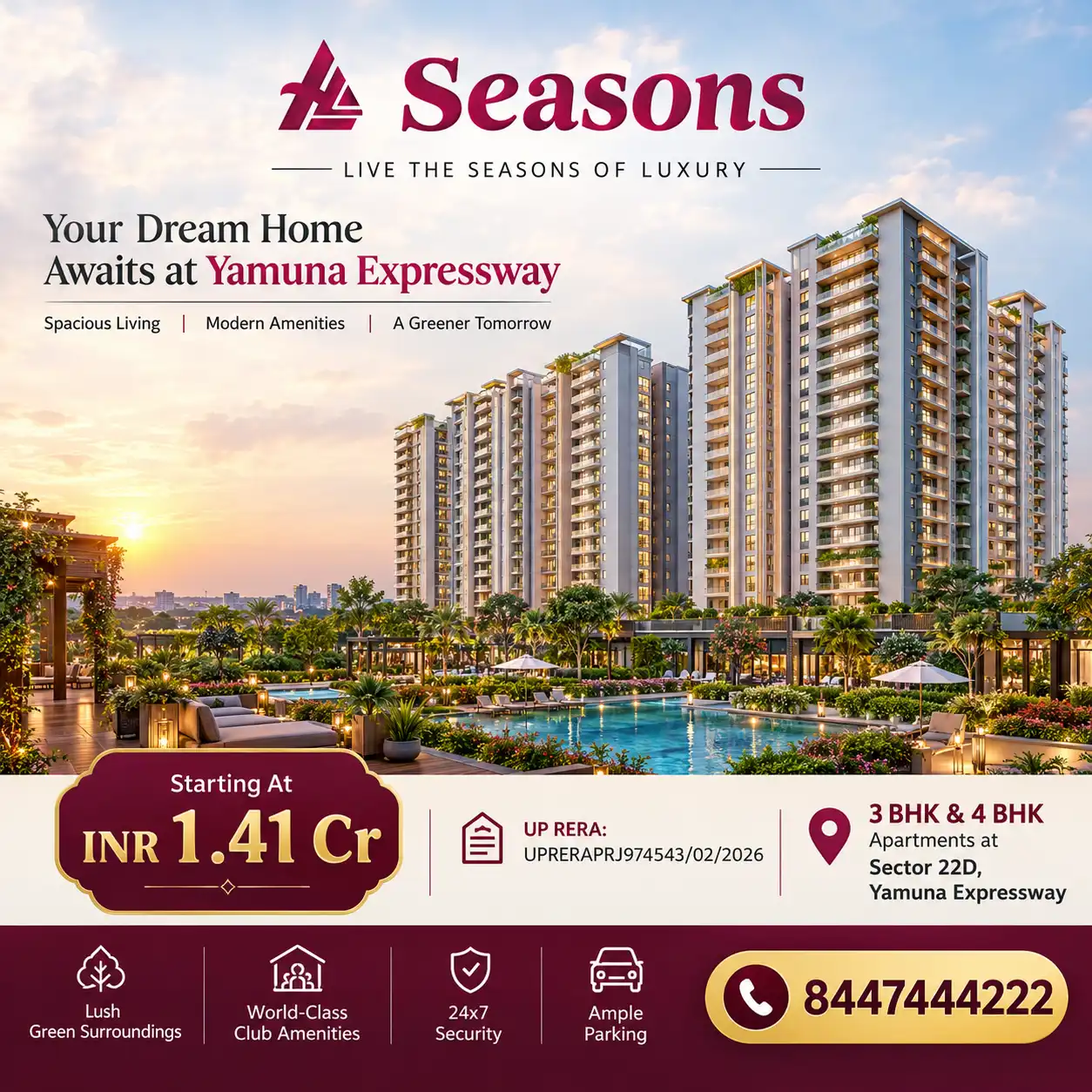 Arihant Seasons Sector 22D – 3 & 4 BHK Apartments Starting at ₹1.42 Cr