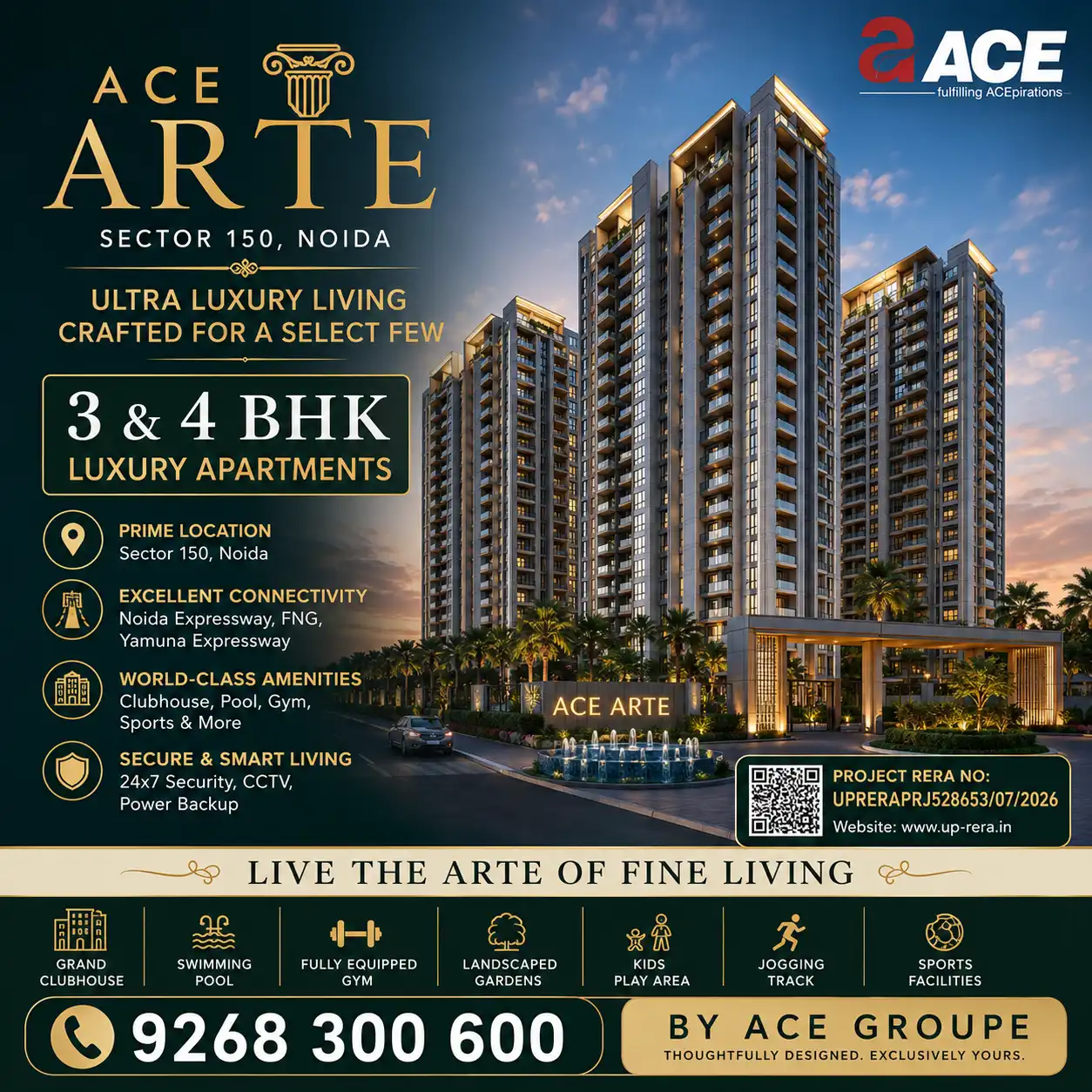 ACE Arte Sector 150 Noida 9268 300 600 Premium 3 & 4 BHK Ultra Luxury Apartments