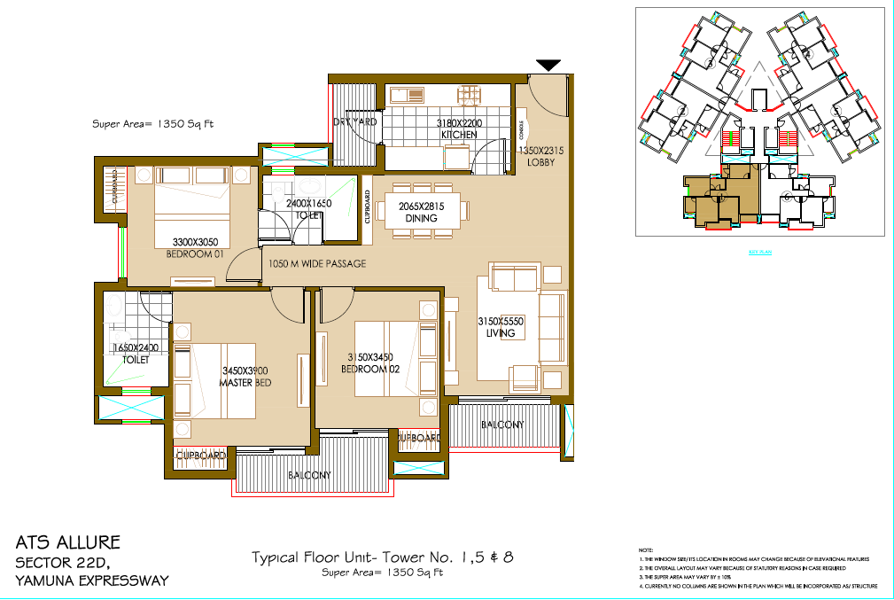 ATS Allure 3 BHK - 1350 Sq.ft. ATS Allure 3 BHK - 1350 Sq.ft., ATS Allure 3 BHK