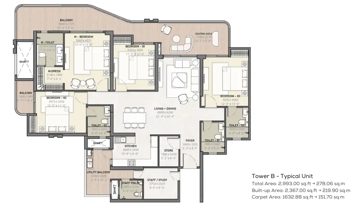 Arihant Seasons 4 BHK+4T+Servant+Store- 2993 Sq.Ft.