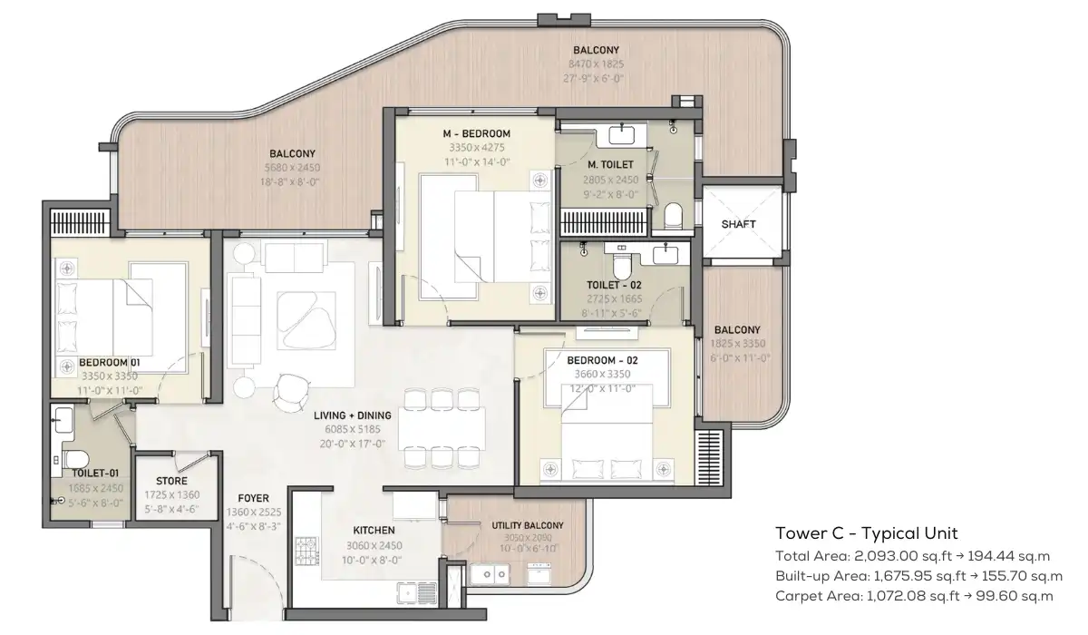 Arihant Seasons 3 BHK+3T+Store - 2093 Sq.Ft.