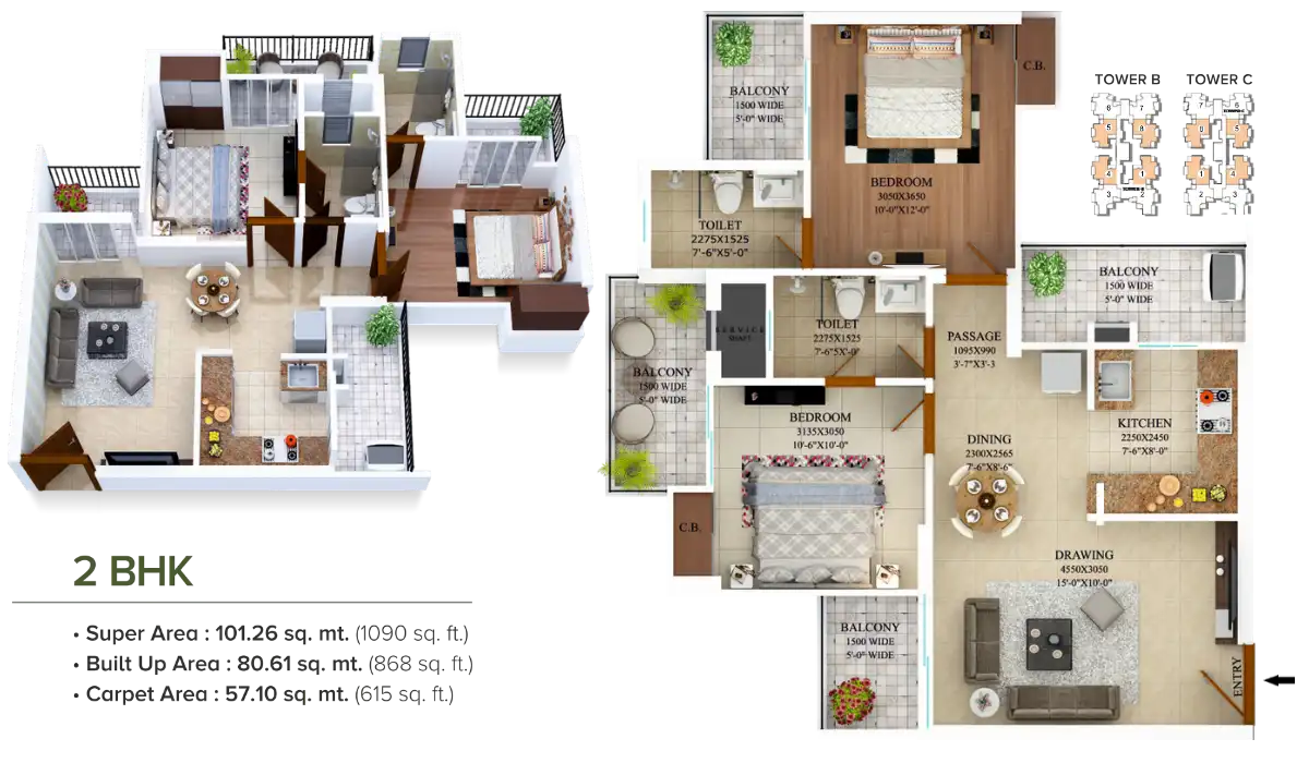 Civitech Strings 2 BHK  - 1090 Sq.Ft.