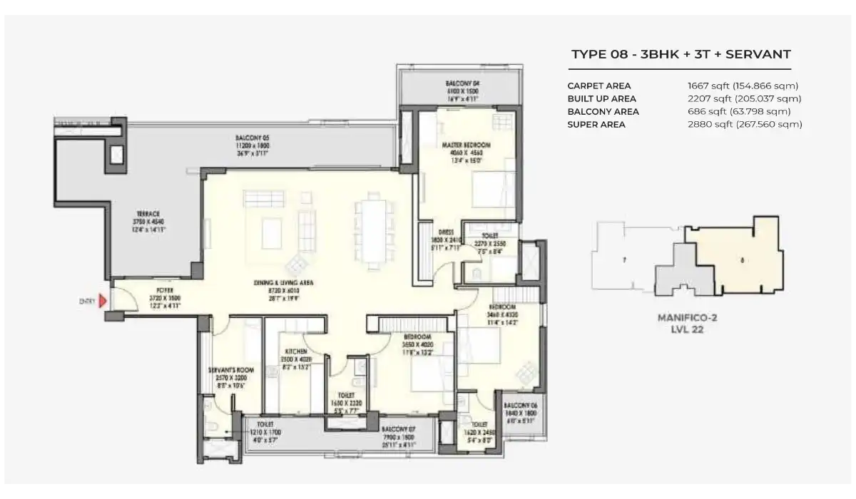 Eldeco La Vida Bella 3 BHK + Servant - 2880 Sq.Ft.