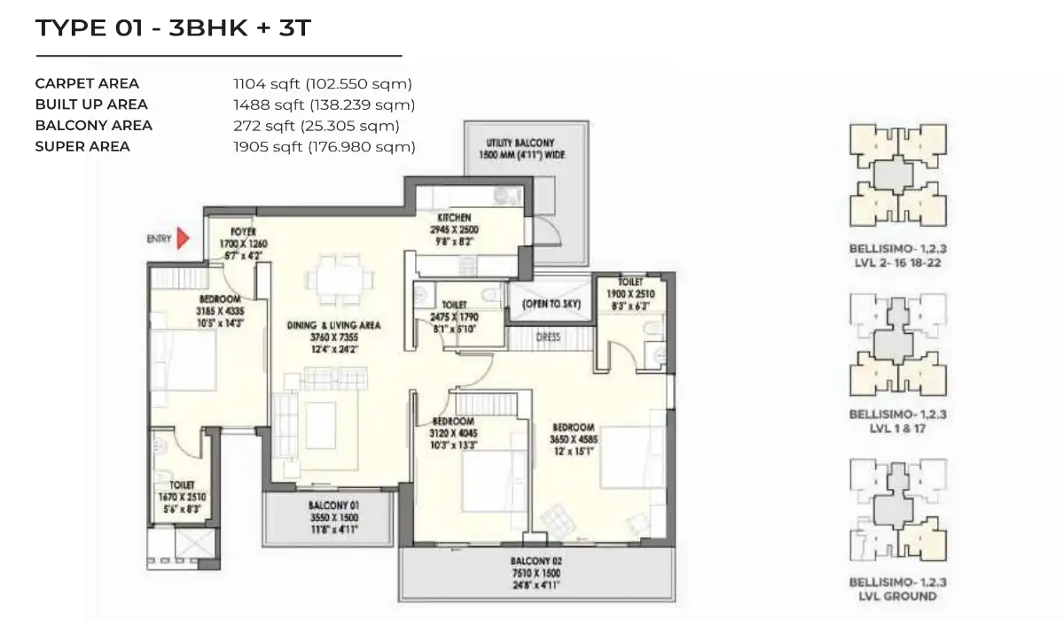 Eldeco La Vida Bella 3 BHK - 1905 Sq.Ft.
