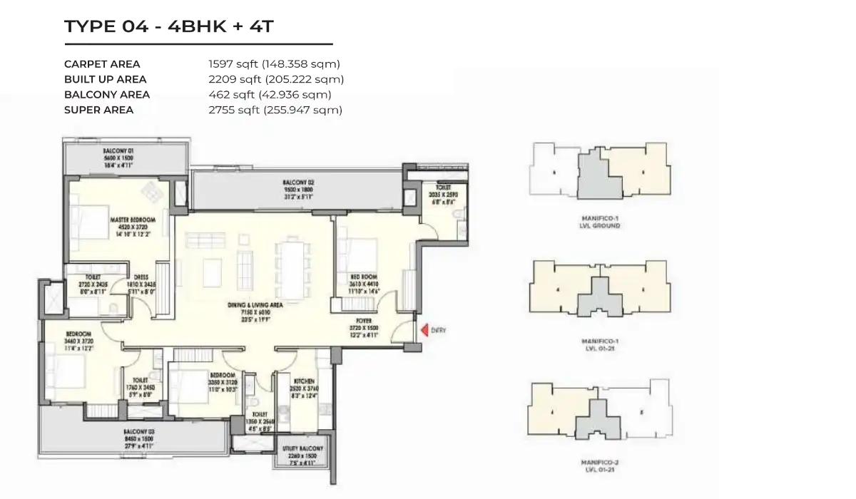 Eldeco La Vida Bella 4 BHK - 2755 Sq.Ft.