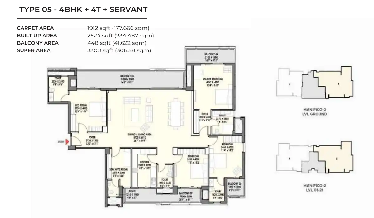 Eldeco La Vida Bella 4 BHK + Servant - 3300 Sq.Ft.