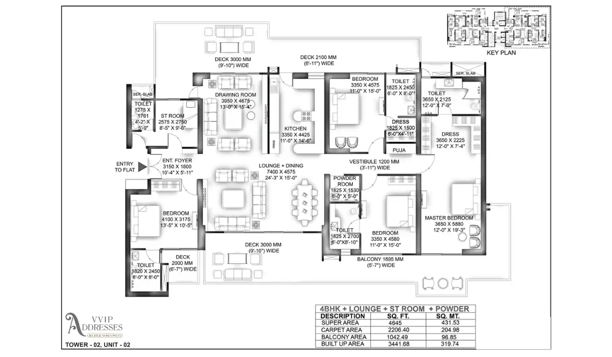 VVIP Addresses 4 BHK + Lounge + ST Room + Powder