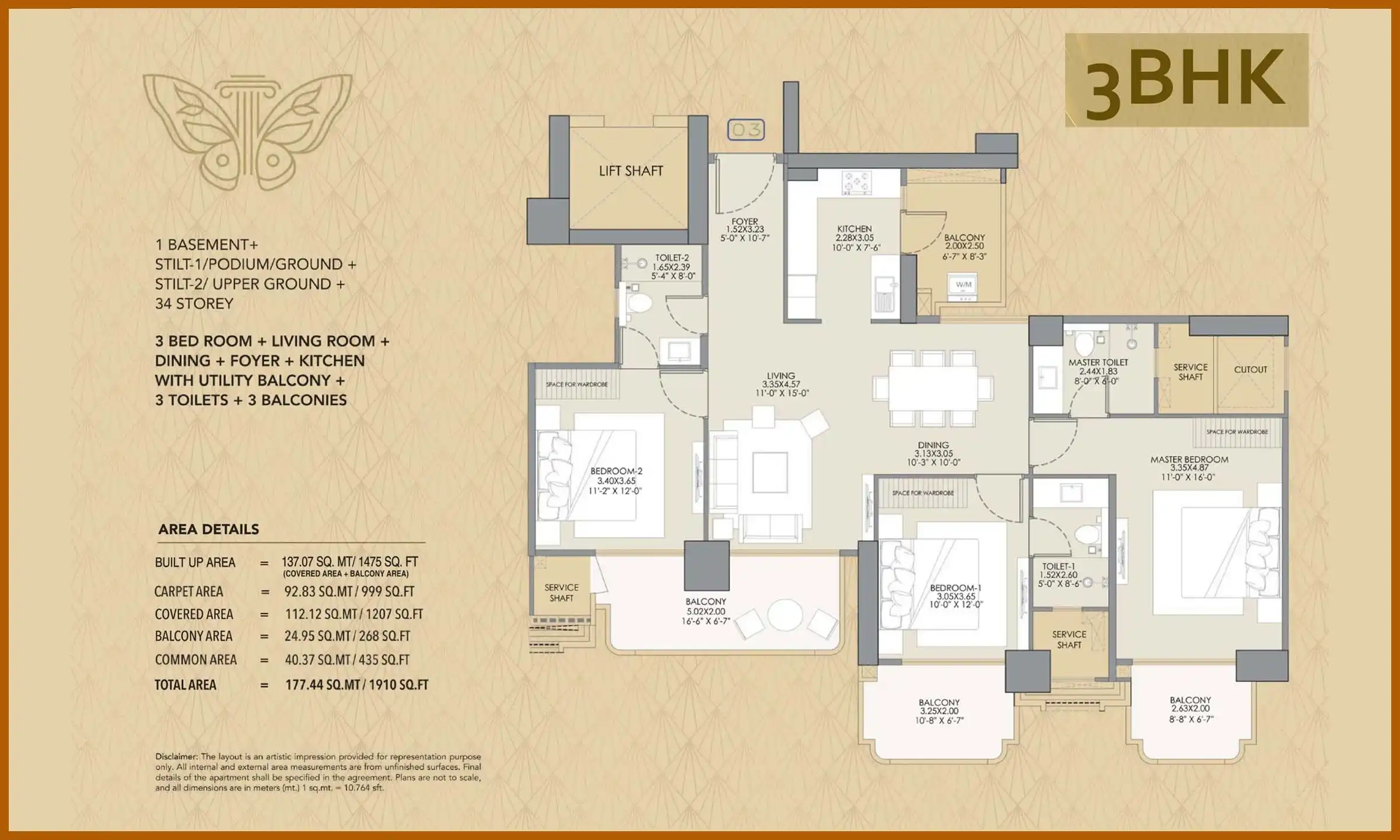 Gaur Chrysalis 3 BHK - 1910 Sq.Ft. Floor Plan