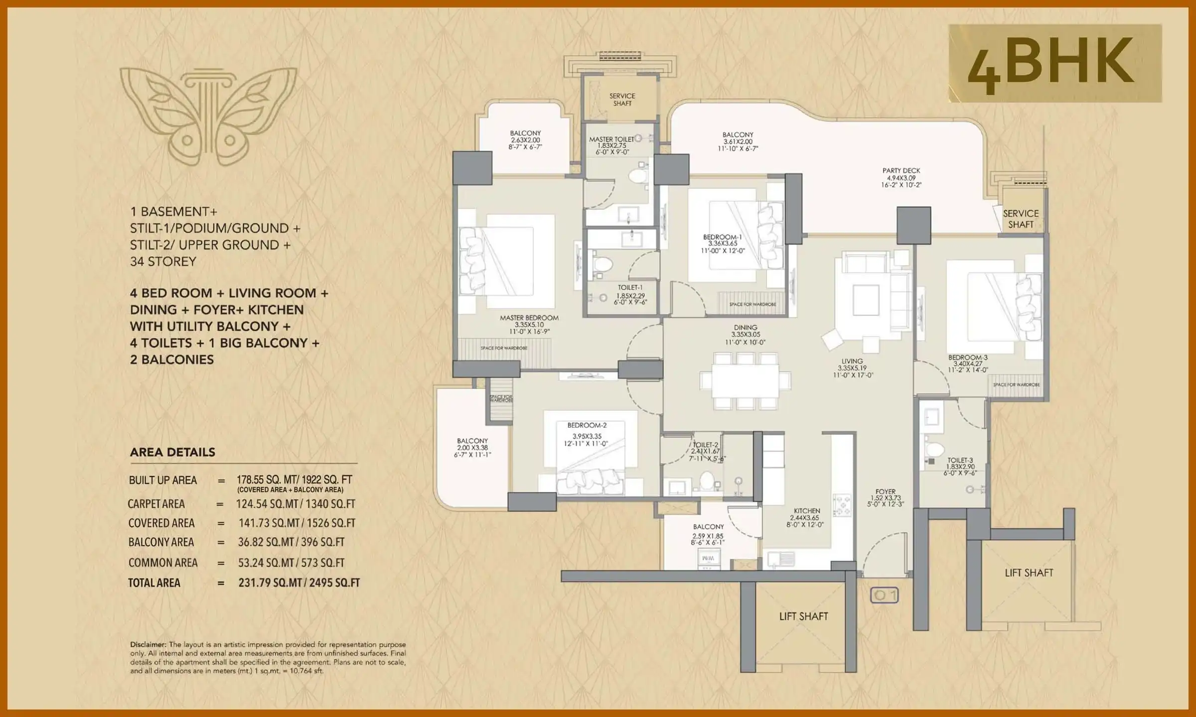 Gaur Chrysalis 4 BHK - 2495 Sq.Ft. Floor Pla